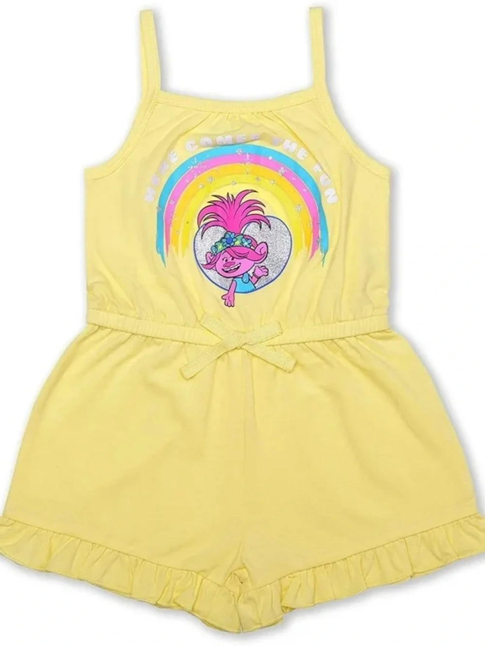 DreamWorks Trolls Poppy Yellow Romper 4T + Rainbow Hair Clip